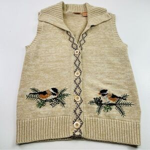 North Crest Women Vest Size Large‎ with Birds Design Button Down